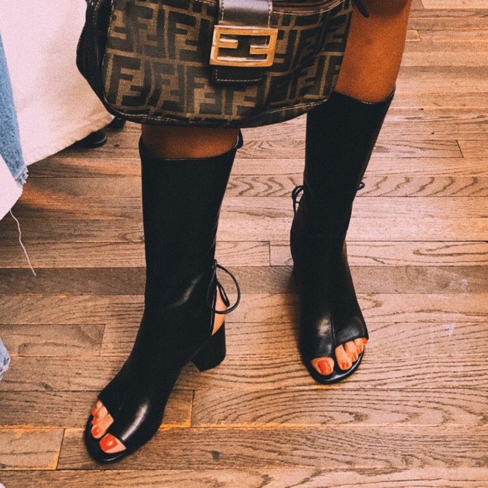 3.1 Phillip Lim Black Leather Open Toe Booties